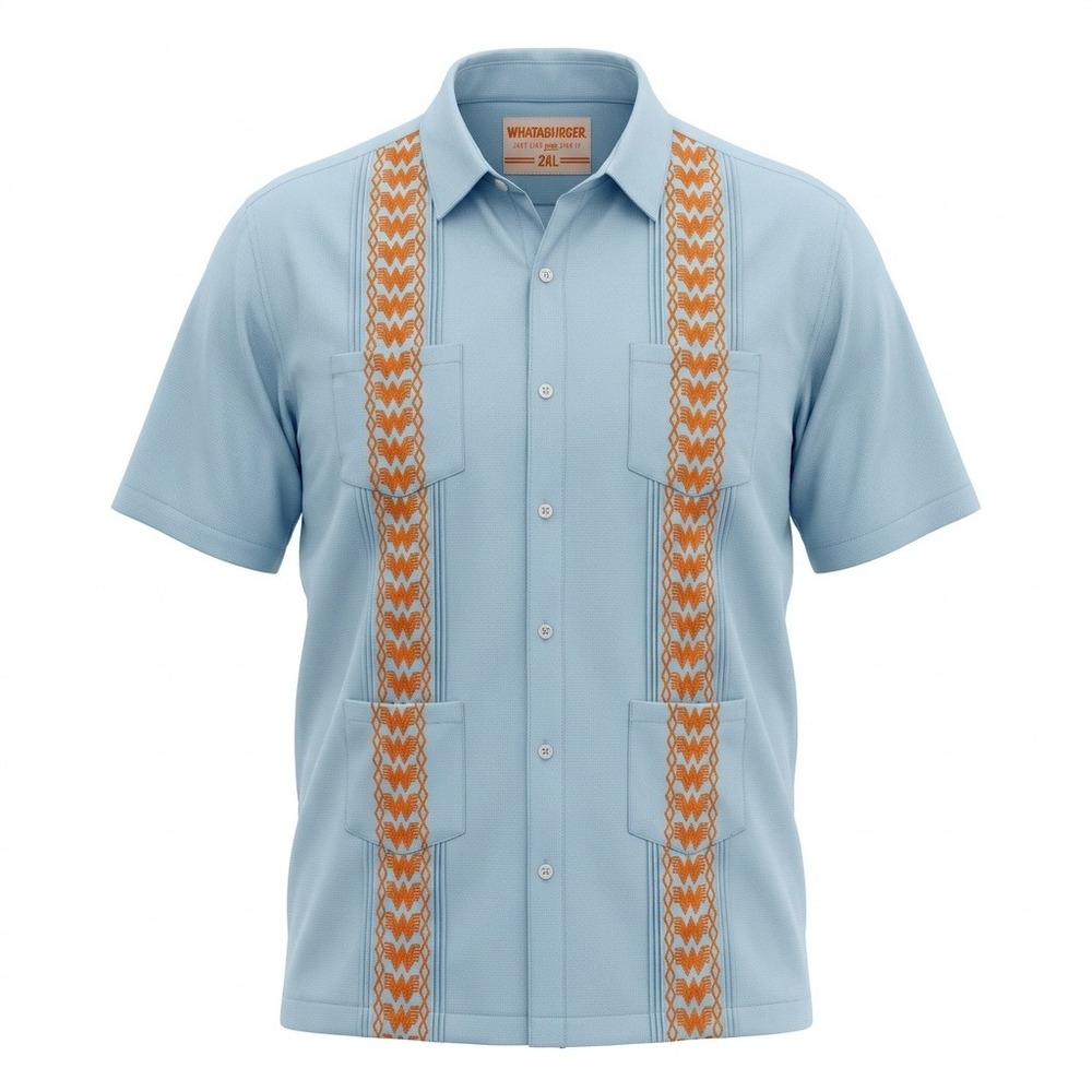 Whataburger Embroidered Guayabera Short Sleeve Shirt Blue Mens 2XL RARE NWOT